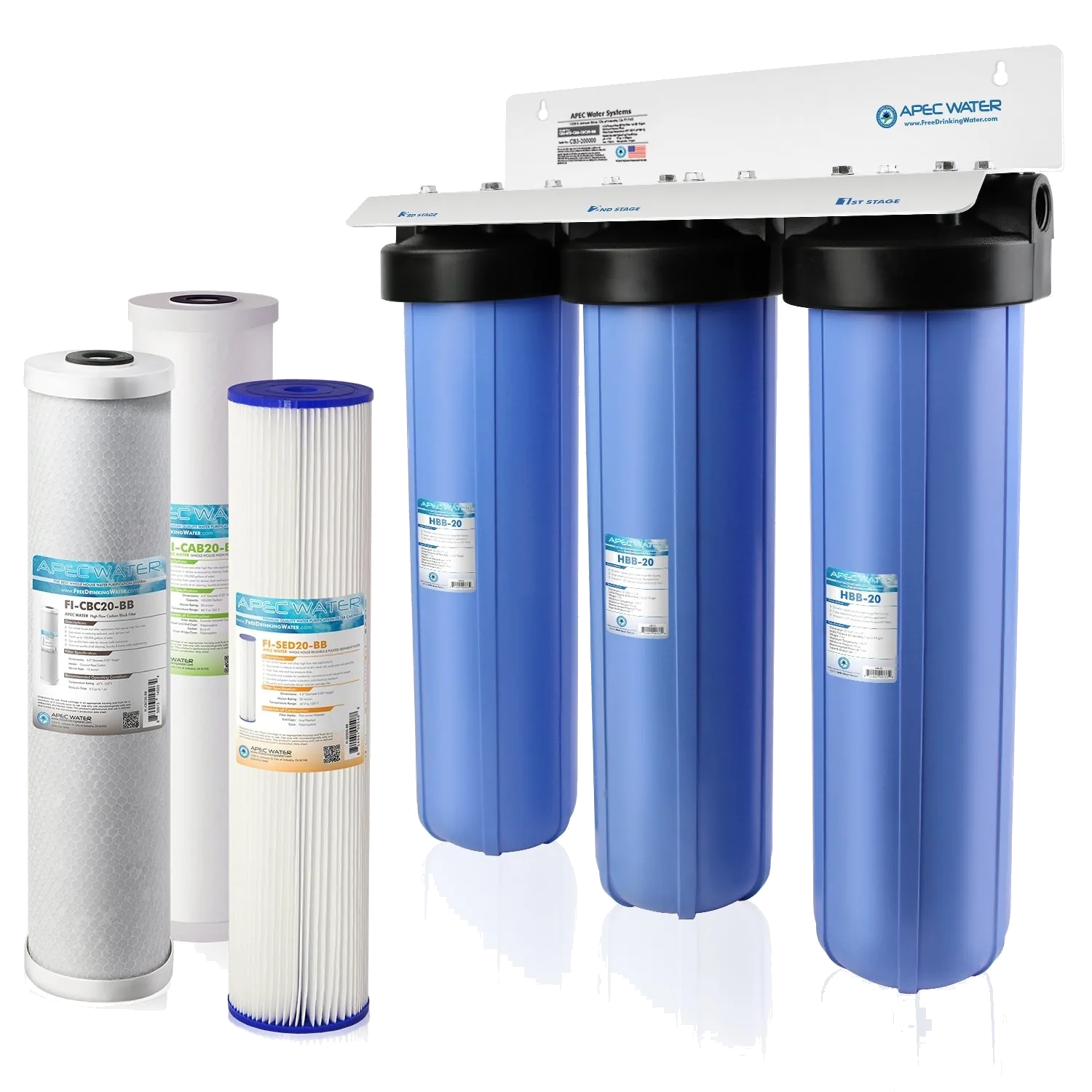 APEC Water Systems CB3-SED-CAB-CBC20-BB 3-Stage 20 Inch Big Blue Whole House Filter
