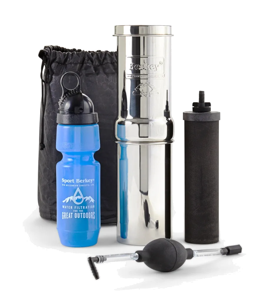 Go Berkey Kit, 1 Quart Portable Gravity Filter with Sport Berkey Bottle