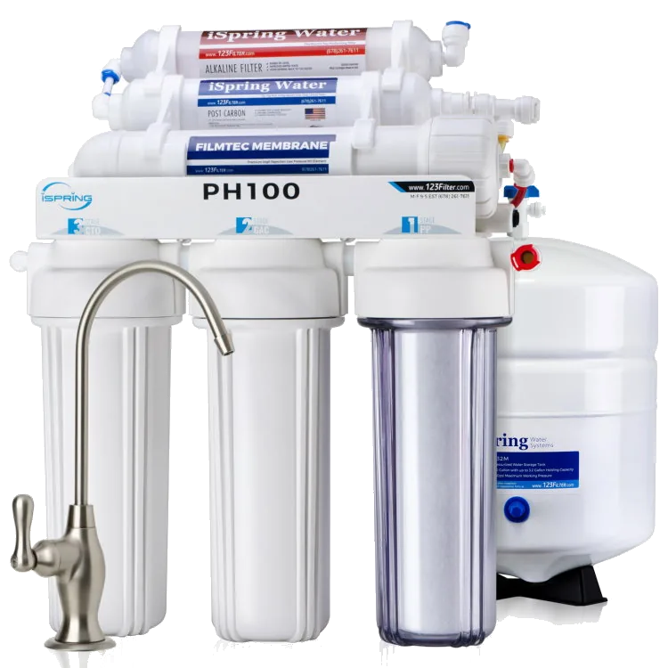 iSpring PH100 6-Stage Alkaline Under-Sink Reverse Osmosis System, 100 GPD