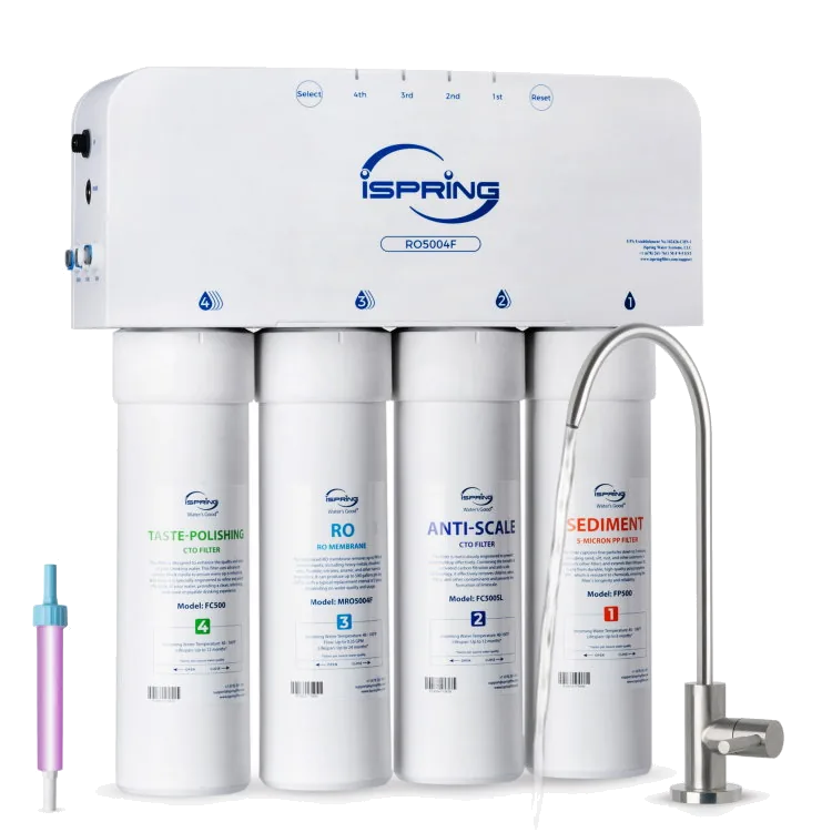 iSpring RO5004F 6-Stage Tankless Reverse Osmosis System with UV, 500 GPD
