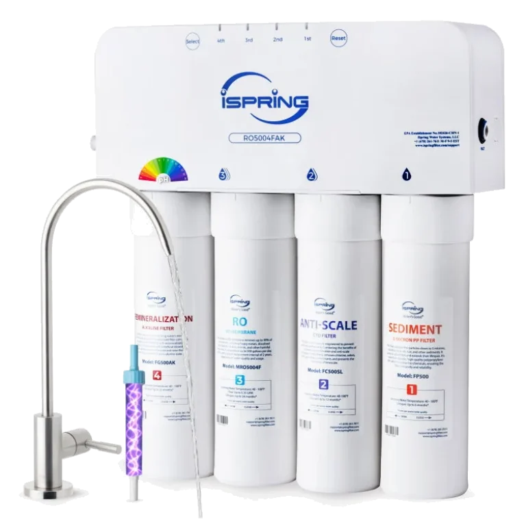 iSpring RO5004F-AK 6-Stage Alkaline Tankless Reverse Osmosis System with UV, 500 GPD