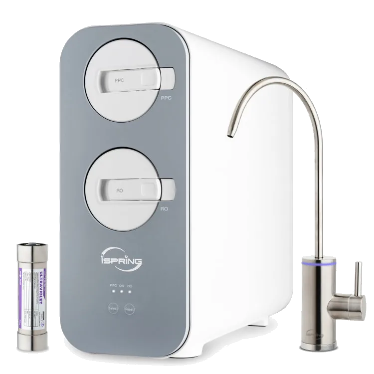 iSpring RO800G+UVF8 2-Stage Tankless Reverse Osmosis System with UV, 800 GPD