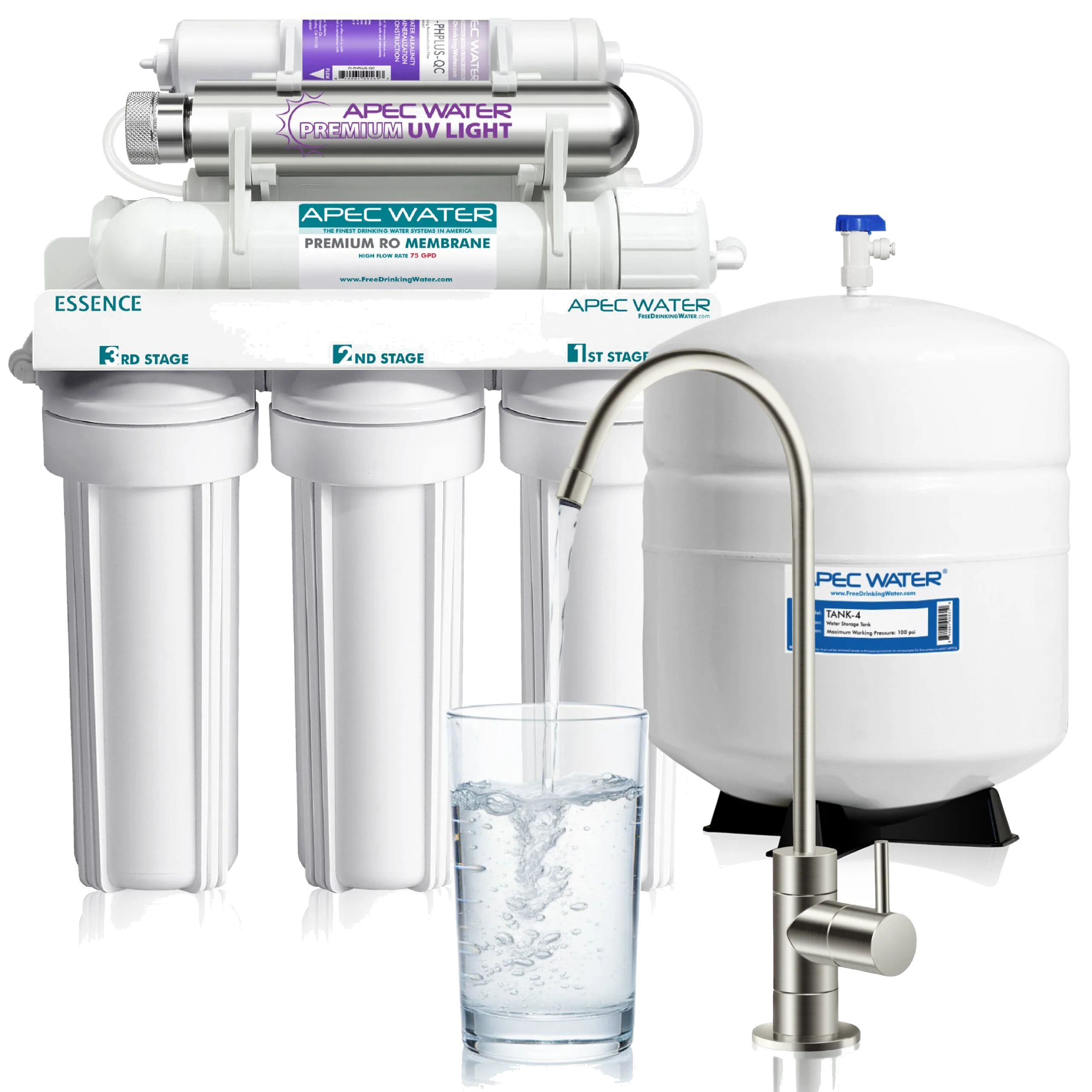 APEC Water Systems ROES-PHUV75 Essence Alkaline UV 7-Stage 75 GPD Reverse Osmosis System