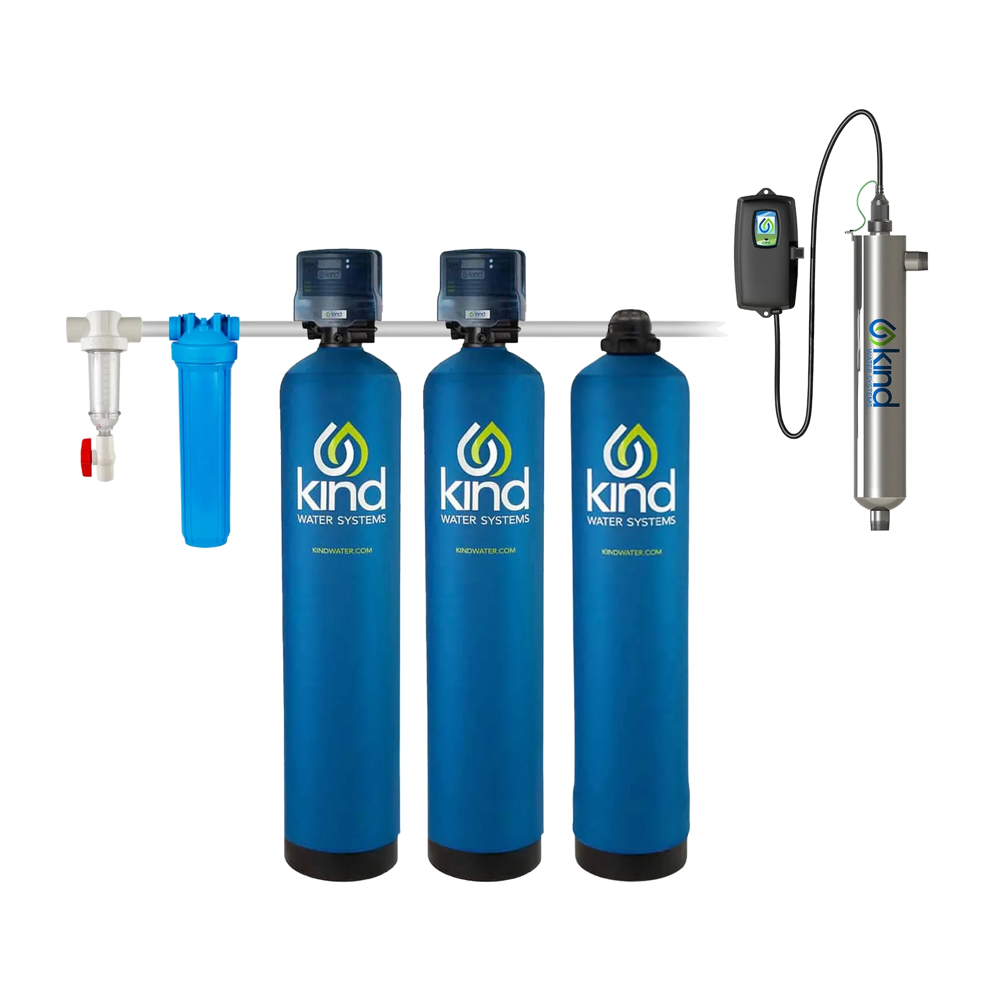 Kind Water Systems WS-7000UV Whole House Iron and Carbon Filter with Salt-Free Water Softener and UV