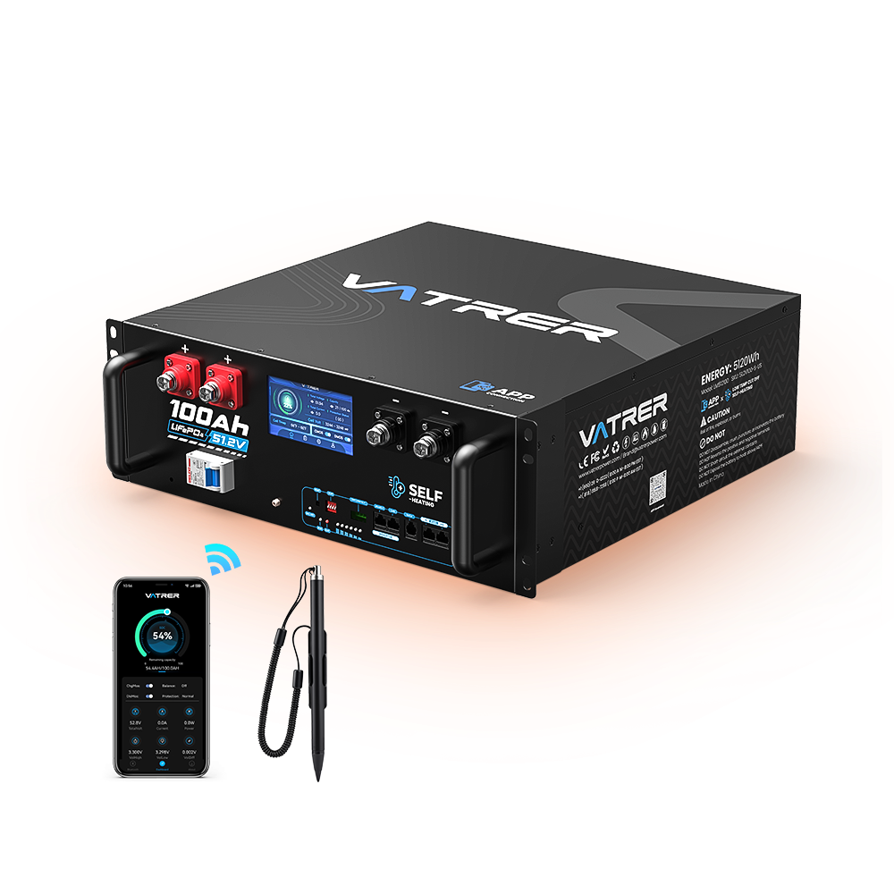 Vatrer 48V 100Ah Heated WiFi Server Rack LiFePO4 Battery