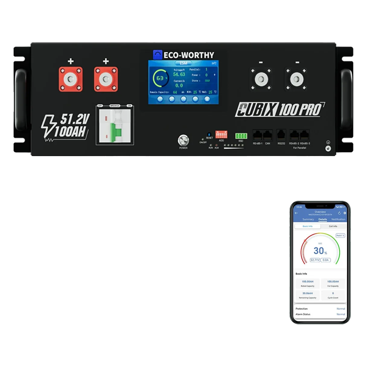 ECO-WORTHY Cubix 100 Pro V2 48V 100Ah Server Rack LiFePO4 Battery