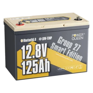 Power Queen 12V 125Ah Group 27 Smart LiFePO4 Battery