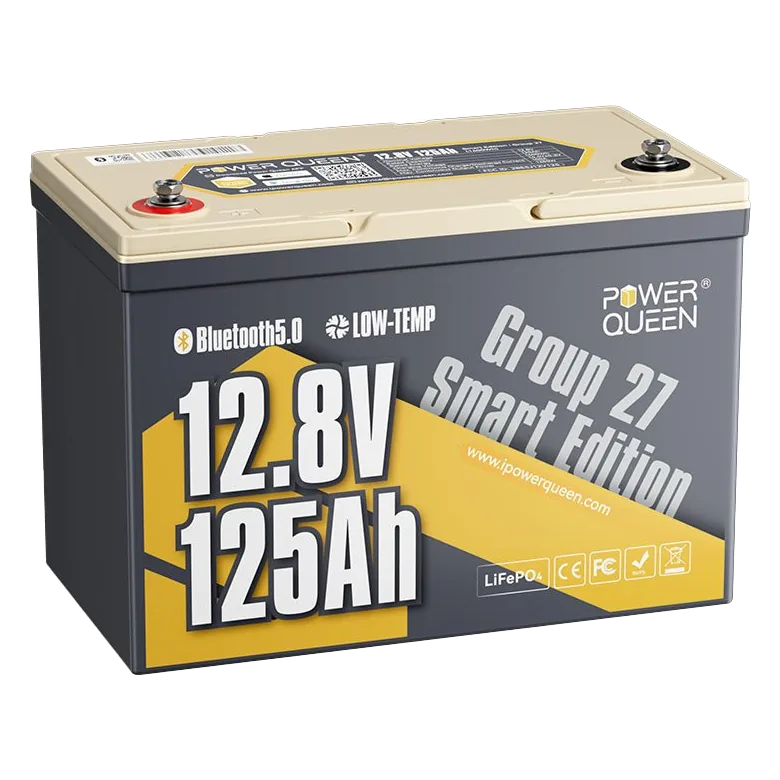 Power Queen 12V 125Ah Group 27 Smart LiFePO4 Battery