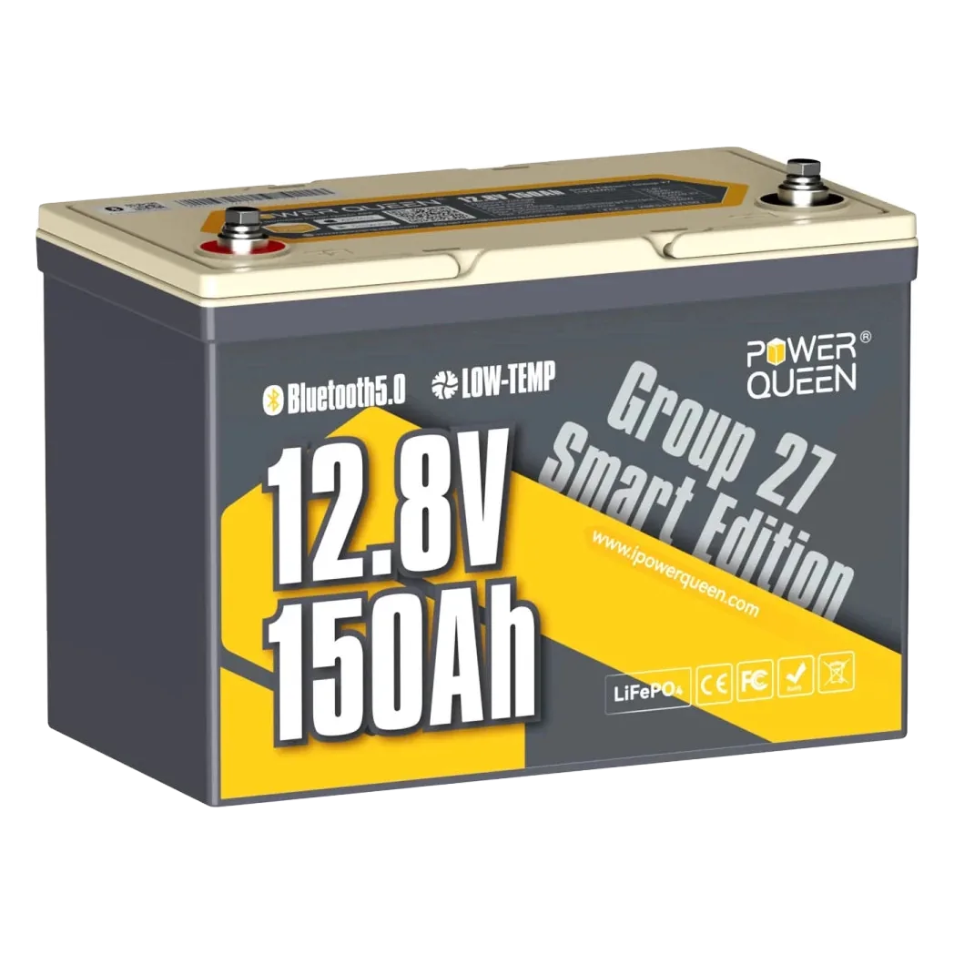 Power Queen 12V 150Ah Group 27 Bluetooth LiFePO4 Battery