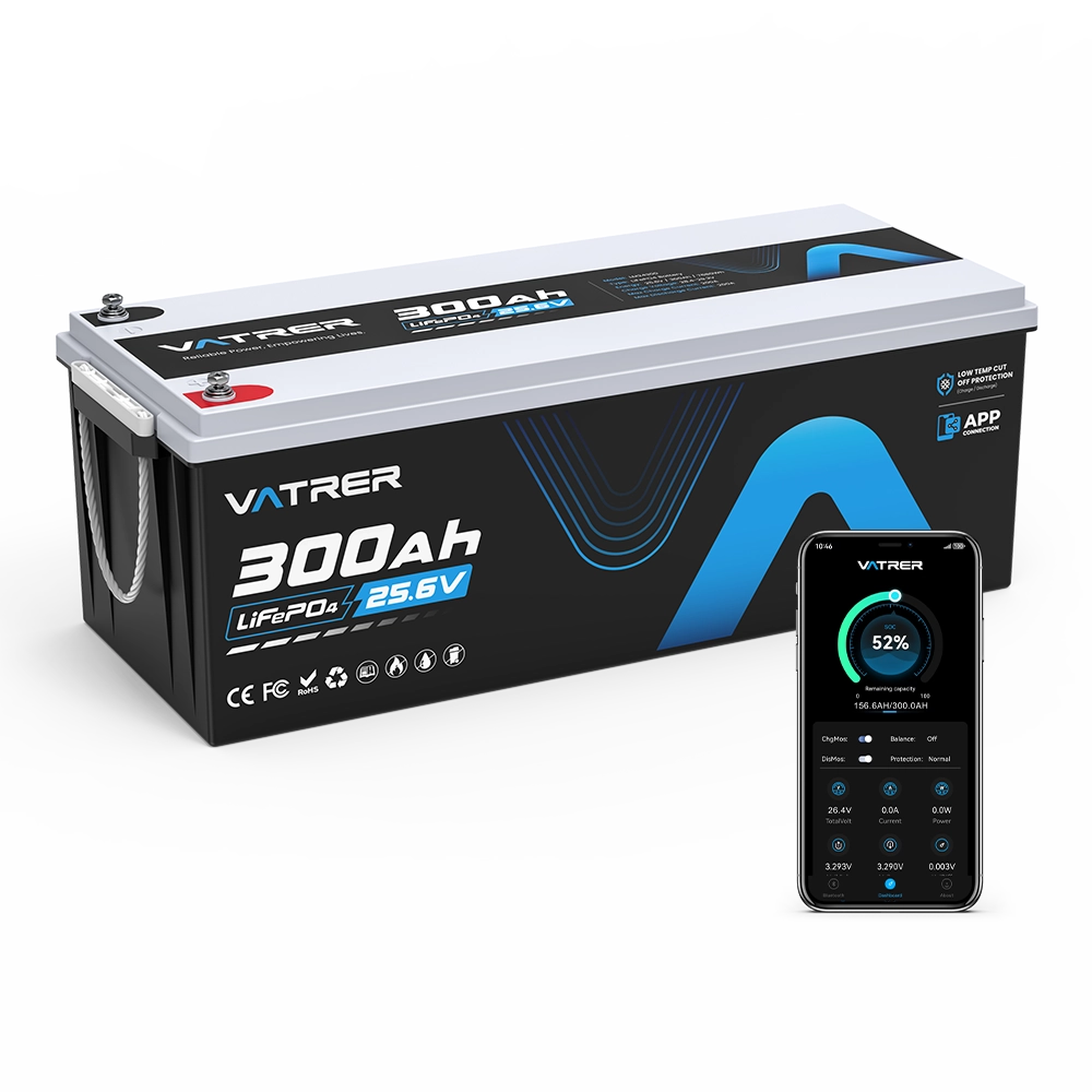 Vatrer 24V 300Ah Bluetooth LiFePO4 Battery